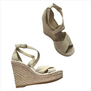 Club Monaco Womens Fleuris criss cross jute Wedge Nude Size 38.5